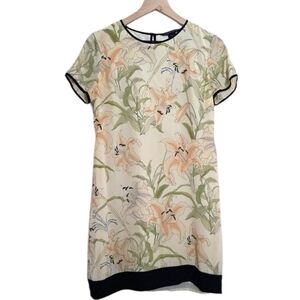 French Connection Dress Silk Cream Lily Floral Shift Size 6